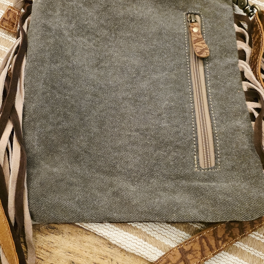 Myra Bag  Tan and White Crossbody with Fringe - Picture 5 of 5